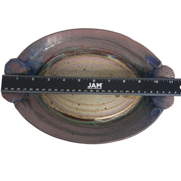 Handmade‎ Pottery Serving Tray Platter Dish Signed Art Decor Seashell Accent - Picture 4 of 5